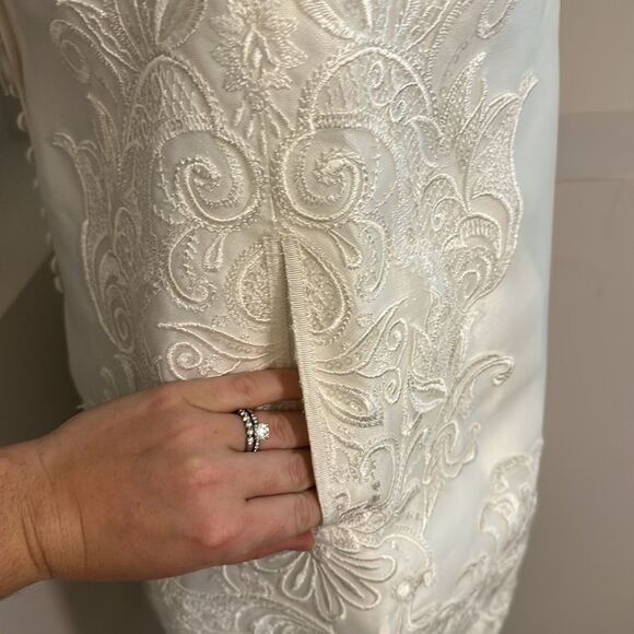 Galina NWT Mikado Ivory Lace Sequin Knee Length Bridal Rehearsal Dress - Picture 3 of 9